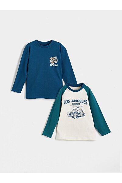 LC Waikiki Crew Neck Printed Long Sleeve Boys' T-Shirt, Pack of 2