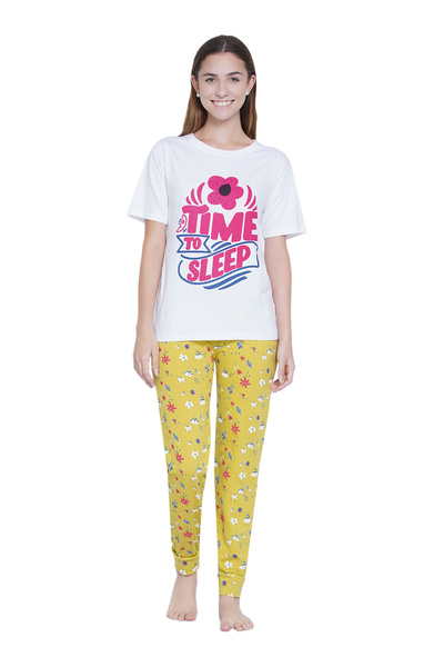 LAUREN SMITH Women's Pajama Set Half Sleeve Top with pants 2 Piece Sleepwear Cotton Ladies Soft Pjs Lounge Set