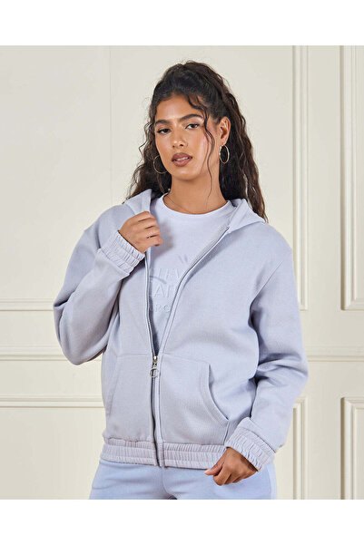 REDTAG Women Blue Basic Zipthru Sweatshirt