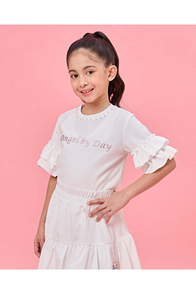 REDTAG Girls White Be Fabulous Embellishment Jersey Tops