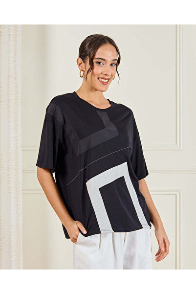 REDTAG Women Printed Black And White Jersey Top