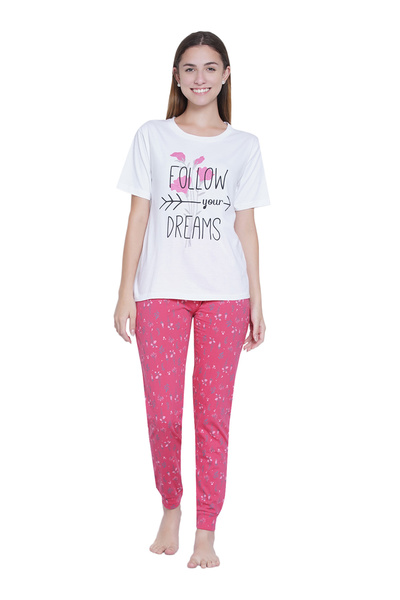 LAUREN SMITH Women's Pajama Set Half Sleeve Top with pants 2 Piece Sleepwear Cotton Ladies Soft Pjs Lounge Set