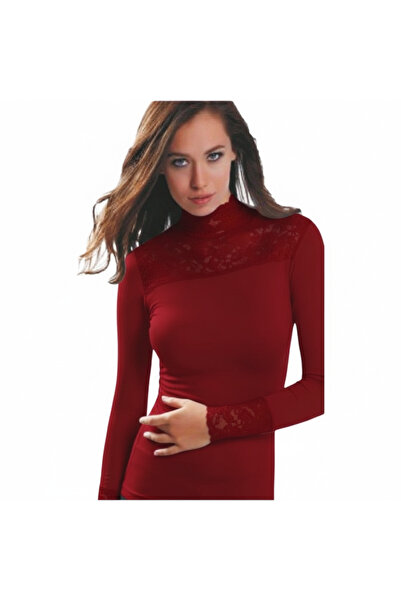 Lonca Tekstil Lace Detailed High Neck Bodysuit