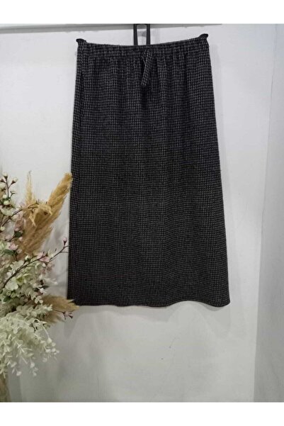 Valdora Vd Jacquard Wool Blend Winter Elastic Waist Straight Cut Mother Skirt