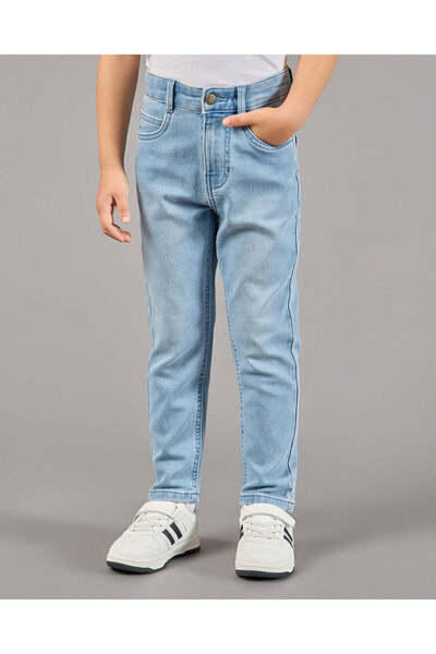 REDTAG بنطلون جينز أزرق للأولاد بخمسة جيوب من قماش الدنيم المحبوك