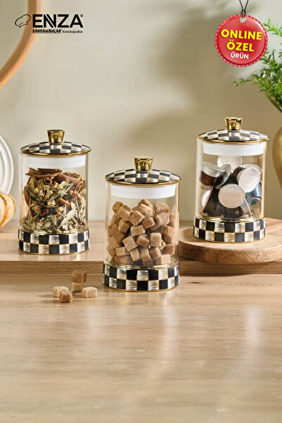 Enza Checkered triple jar set gold