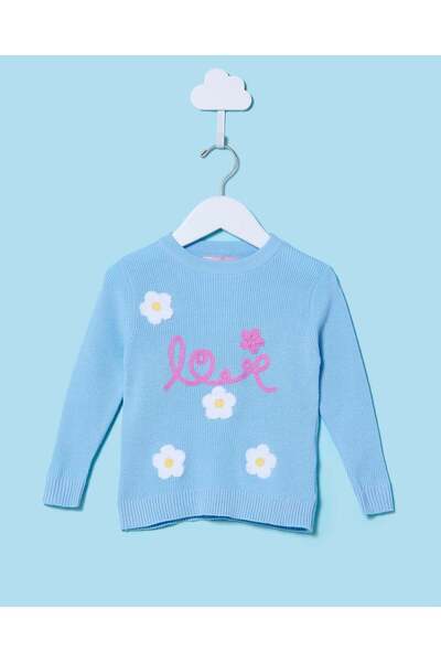 REDTAG كنزة صوفية مطرزة باللون الأزرق للفتيات الصغيرات