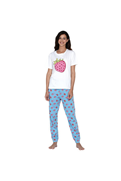 LAUREN SMITH Women's Pajama Set Half Sleeve Top with pants 2 Piece Sleepwear Cotton Ladies Soft Pjs Lounge Set