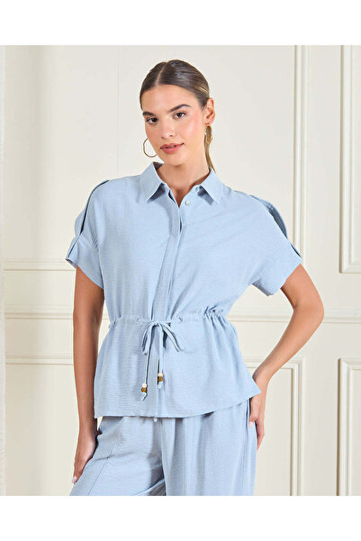 REDTAG Women Blue Drawstring Waist Blouse