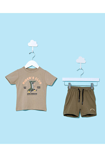 REDTAG Infant Boys Beige Dino Print Casual Set (2 Piece)