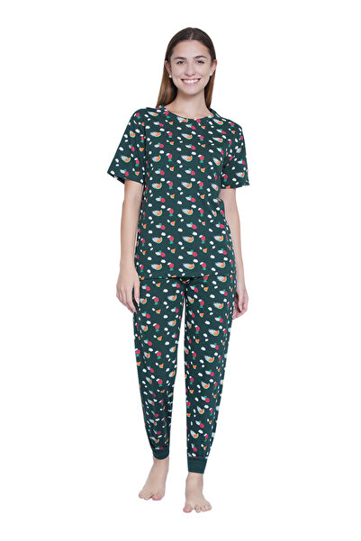 LAUREN SMITH Women's Pajama Set Half Sleeve Top with pants 2 Piece Sleepwear Cotton Ladies Soft Pjs Lounge Set