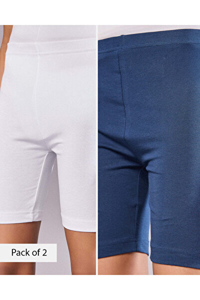 REDTAG شورت ركوب الدراجات للفتيات الكبيرات باللونين الأبيض والأزرق الداكن (عب...