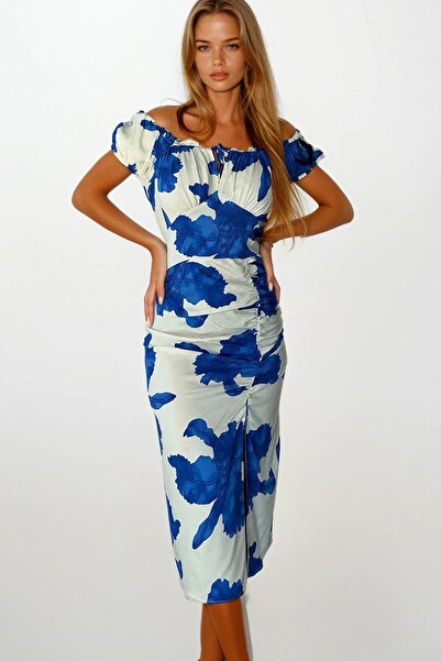 Trend Alaçatı Stili Γυναικείο φόρεμα με φερμουάρ με λαιμόκοψη μπλε Madonna με...