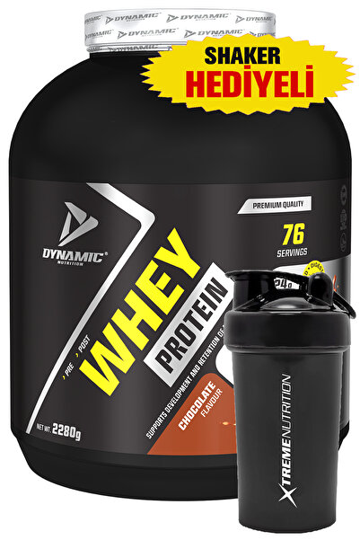 Dynamic Nutrition Whey Protein Powder with Shaker Gift - 2280 g - 76 Servings - Chocolate - with Digestive Enzyme Added