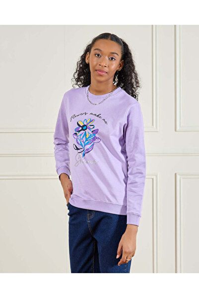 REDTAG Senior Girls Purple Print Sweatshirt