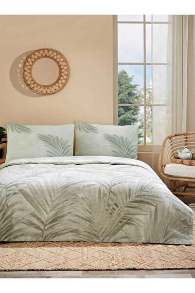 Özdilek Ranforce Elastic Fitted Sheet Double Size Duvet Cover Set Ravenea Green