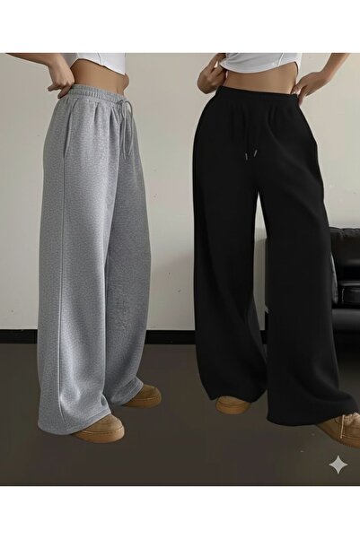 LOSMARY Two Pieces Black Gray Comfortable Fit Straight Leg Tracking Pants