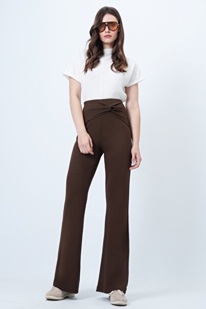 Trend Alaçatı Stili Pantaloni modal maro pentru femei cu detaliu cu nod în talie VS01521