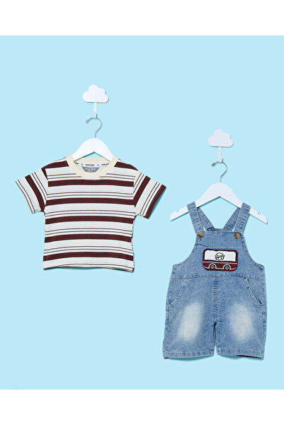 REDTAG Infant Boys Blue Striped Casual Set (2 Piece)