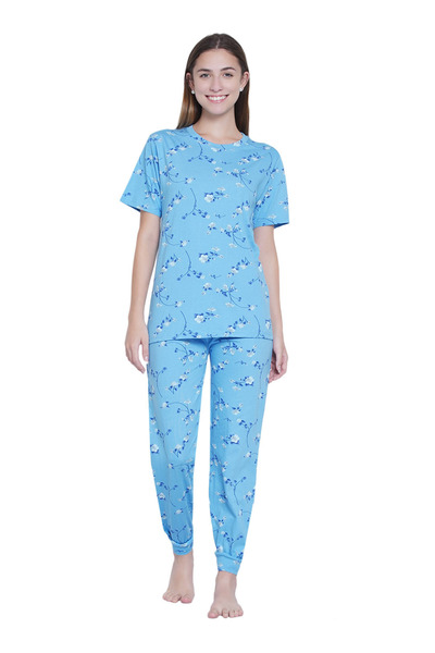 LAUREN SMITH Women's Pajama Set Half Sleeve Top with pants 2 Piece Sleepwear Cotton Ladies Soft Pjs Lounge Set
