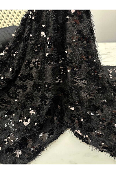 ipekkumaş Țesătură tricotată cu franjuri și paiete de culoare neagră, design ...