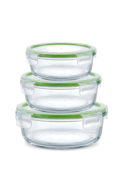 Bisbell 3-Piece Mixed Round Glass Container Set - 370ml, 620ml, 950ml Airtigh...