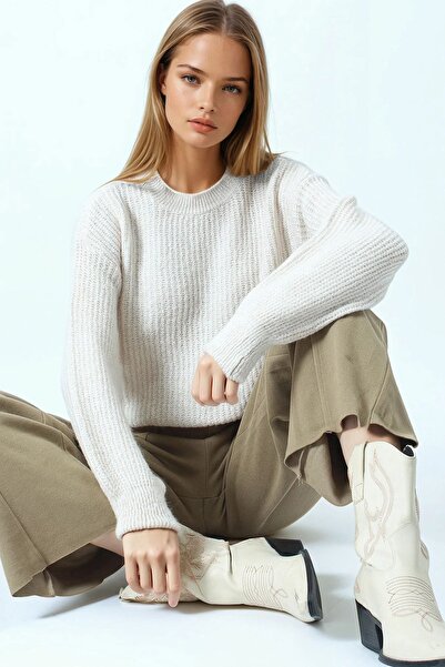 Trend Alaçatı Stili Women's Stone Crew Neck Plain Knit Sweater Vs01045