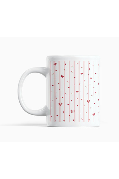Nino Store Pink Striped Heart Patterned Porcelain Mug Cup 300 ml – Minimal Ro...