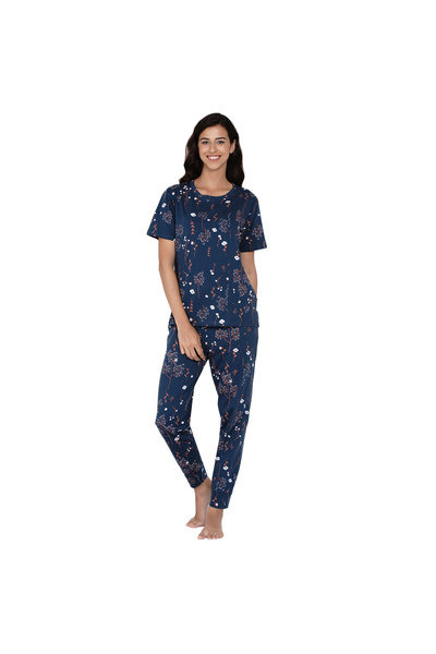LAUREN SMITH Women's Pajama Set Half Sleeve Top with pants 2 Piece Sleepwear ...