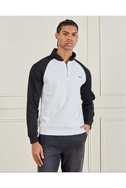 REDTAG Men Black Polo Reglan Sleeve Sweatshirt