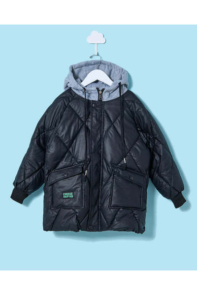 REDTAG جاكيت أسود بغطاء رأس رأس للأولاد