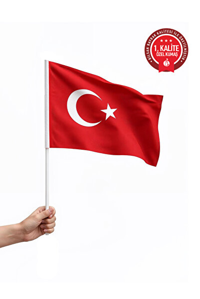 Bilsan Sopalı Türk Bayrağı 50x75 cm - Alpaka Kumaş 1. Kalite (5 Adet)