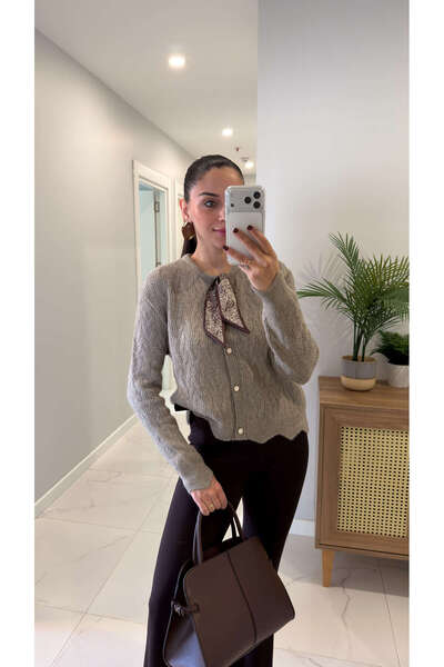 BİRCANÇİL Alla Light Mink Scarf Cardigan