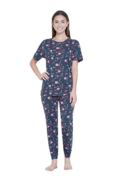 LAUREN SMITH Women's Pajama Set Half Sleeve Top with pants 2 Piece Sleepwear ...