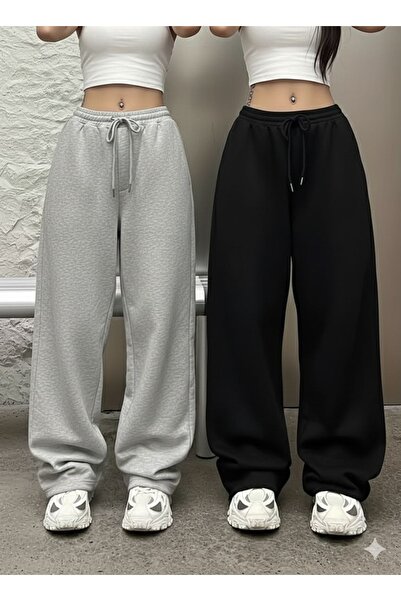 GERLAY Two Pieces Black+Grey Loose Fit Straight Leg Trackpants Men/