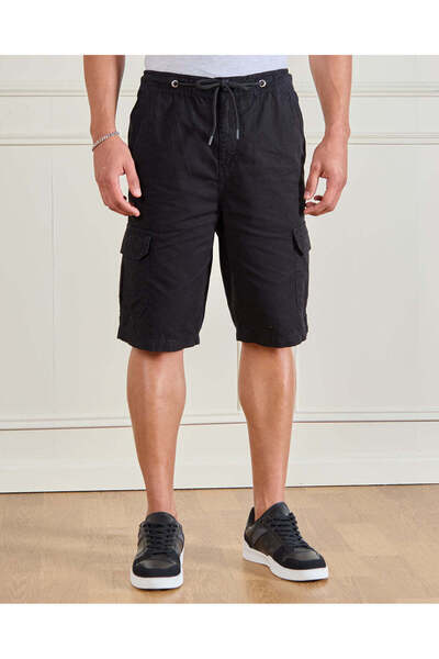 REDTAG Men Black Cargo Pockets Shorts