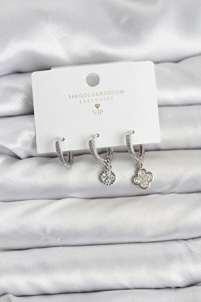 shopwave طقم أقراط نسائية من النحاس الفضي موديل 3 - TJ-BKP11446