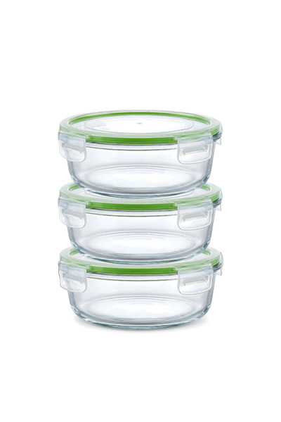 Bisbell 3-Piece Airtight Round Glass Food Container Set - 370ml Leak-Proof Me...
