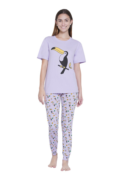 LAUREN SMITH Women's Pajama Set Half Sleeve Top with pants 2 Piece Sleepwear Cotton Ladies Soft Pjs Lounge Set