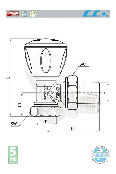 YAPI KALİTE Eca Rv3 1/2 Köşe Radyatör Vanası 2 Adet 602120641