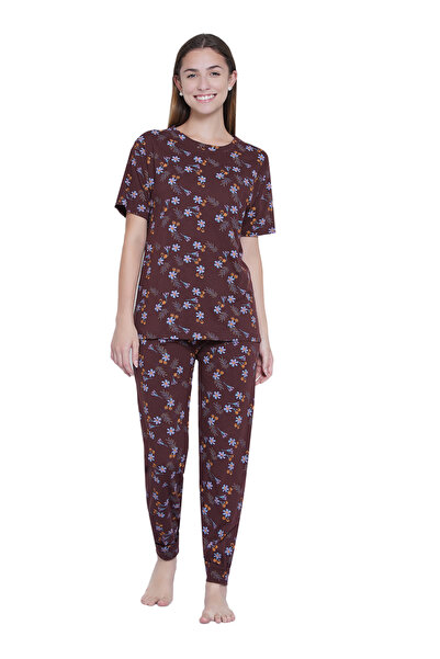 LAUREN SMITH Women's Pajama Set Half Sleeve Top with pants 2 Piece Sleepwear Cotton Ladies Soft Pjs Lounge Set