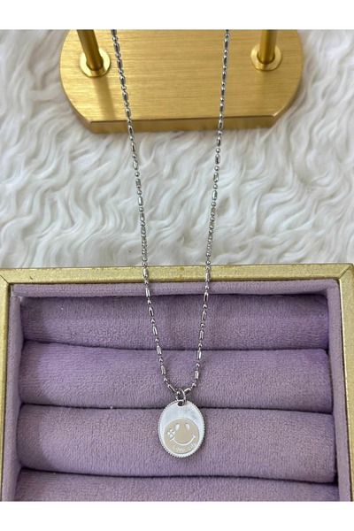 BY YASİN TOPÇU 😊 ✨   قلادة لوف لايف سمايلي (لون فضي)