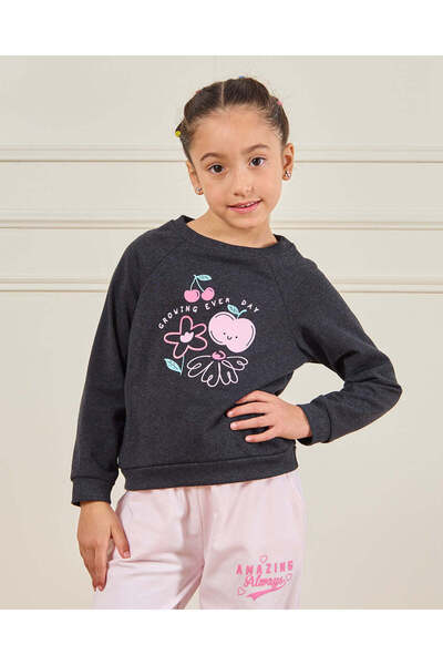 REDTAG Girls Black Printed Sweatshirt