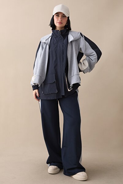 InStyle Hooded Paneled Navy Blue Set
