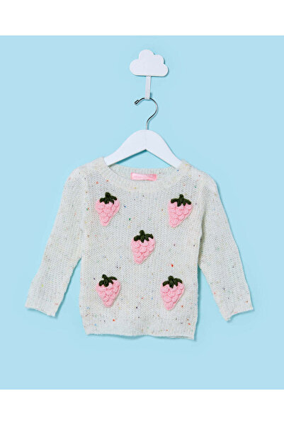 REDTAG Infant Girls Grey 3D Strawberry Sweatshirt