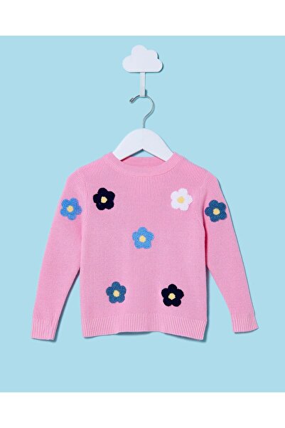 REDTAG كنزة وردية اللون للبنات الصغيرات مزينة بزهرة ثلاثية الأبعاد