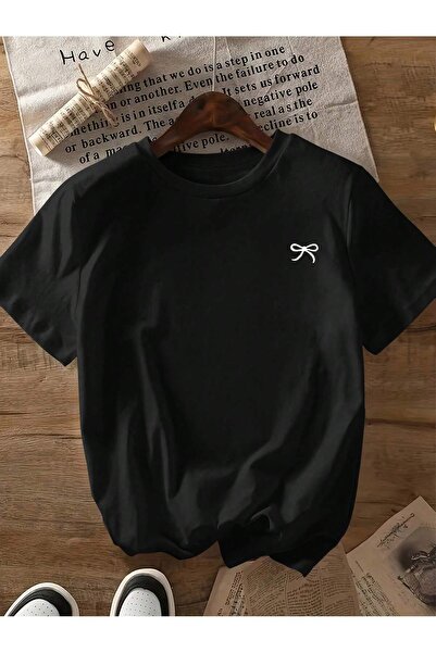 ZİYMO Ženska mašna Štampano okrugla kragna majica