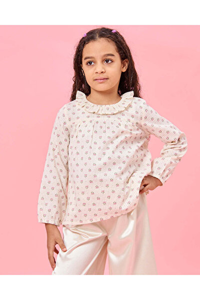 REDTAG Girls Beige Printed Seersucker Blouse