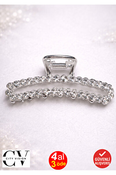 cityvision Stone Silver Metal Hair Clip – Sparkling and Elegant Barrette 7 cm