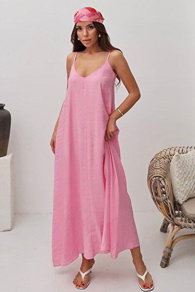 Trend Alaçatı Stili Women's Pink Rope Strap Casual Flowy Dress Vs00170